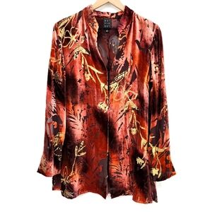 Due Per Due Womens Velvet Burnout Top Size 8 Brown Silk Blend Contemporary Artsy